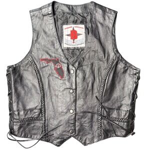 Bike Star Genuine Leather Motorcycle Vest Black Lace Sides XL Florida Patch
